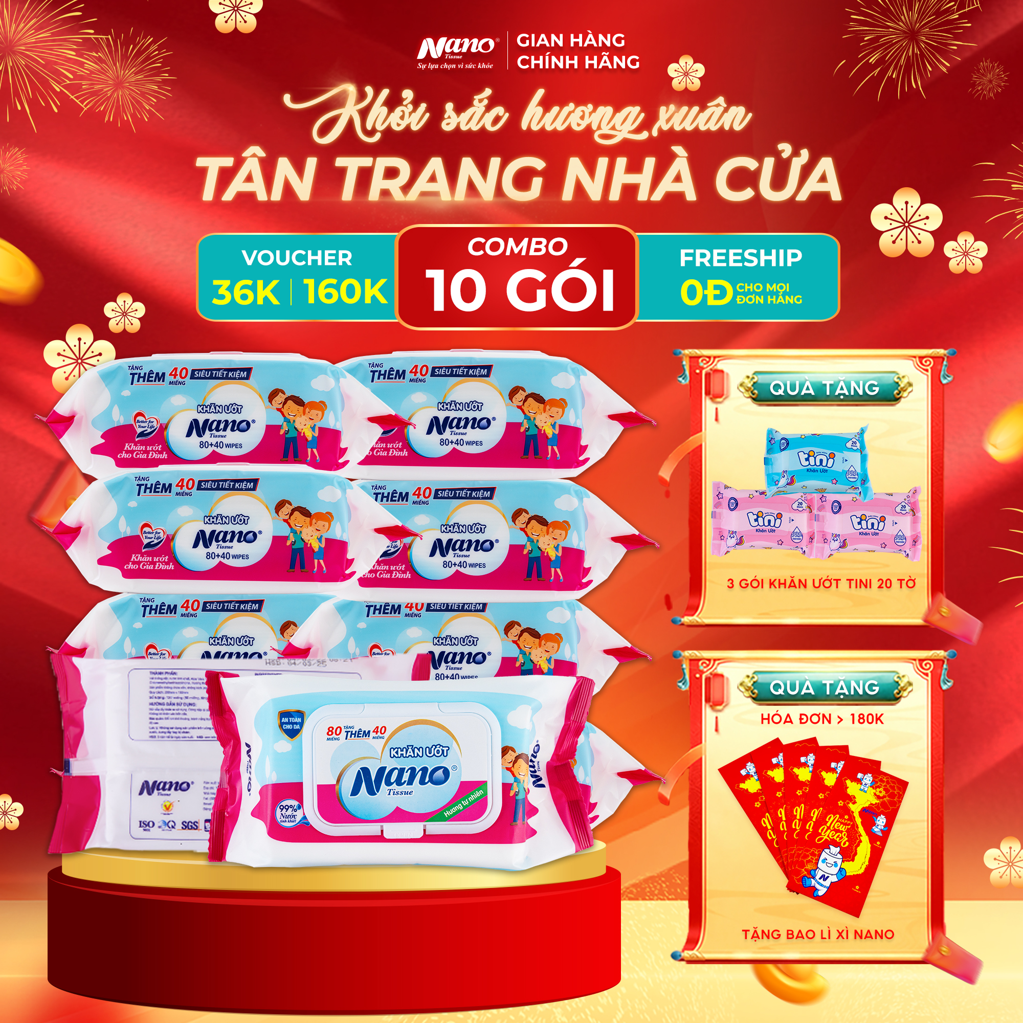 Khăn ướt gia đình 80+40 Hương phấn